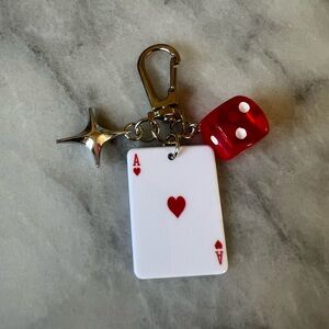 Red and White Ace of Hearts Bag Charm Key Chain NWT